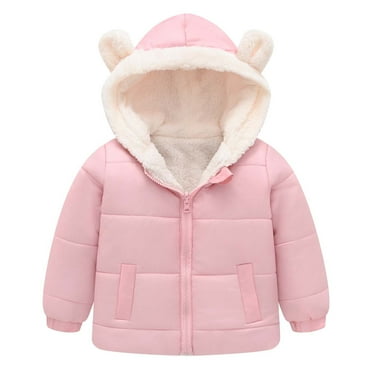 Otqutp Children Snowsuit Boys and Girls Middle Children Solid Color Ears Cute Pocket Short Cotton Padded Children's Coat with Pockets(Pink,5-6 Years)