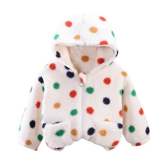 Otqutp Children Snowsuit Toddler Kids Boys Girls Winter Windproof Polka Dot Hooded Coat Zipper Jacket Warm Outerwear Pullover Tops(White,18-24 Months)