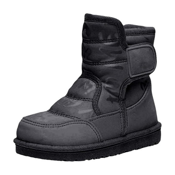 Otqutp Children Soft Bottom Sneakers Girls Boys Snow Boots Outdoor Warm Comfortable Non Slip Mid Calf Padded Small Big Kids Winter Shoes(Black,7.8 Years)