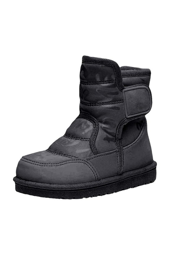 Children Soft Bottom Sneakers Girls Boys Snow Boots Outdoor Warm Comfortable Non Slip Mid Calf Padded Small Big Kids Winter Shoes(Black,9-9.5 Years)