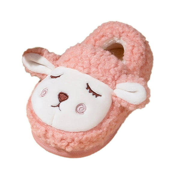 Otqutp Children Solid Color Shoes Fashion Cute Autumn and Winter Girls Boys Slippers Flat Bottom Soft Warm and Comfortable Solid Color Sheep Shape Shoes(Pink,6-15 Months)