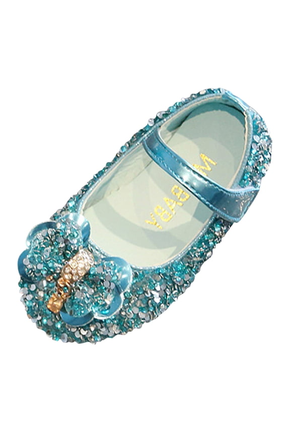 Children Solid Color Shoes Fashion Diamond Flat Bottom Princess Shoes Bow Princess Shoes Soft Bottom Sequin Performance Shoes