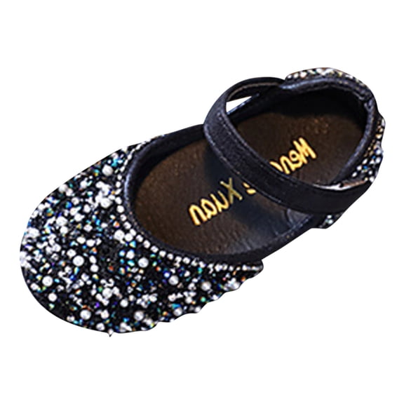 Otqutp Children Solid Color Shoes Fashion Spring Summer Dance Shoes Girls Dress Show Princess Shoes Round Toe Pearl Rhinestone Sequins