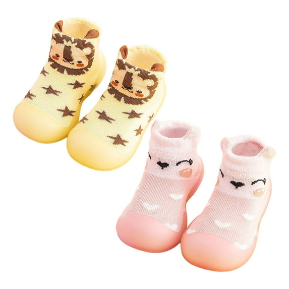 Otqutp Baby Flat Sole Boots Toddler Baby Girls Boys Sock Shoe Elastic Indoor Slipper First Cartoon Cats Lightweight Soft Sole Rubber Shoes 0-4 Years(Yellow,9-12 Months)