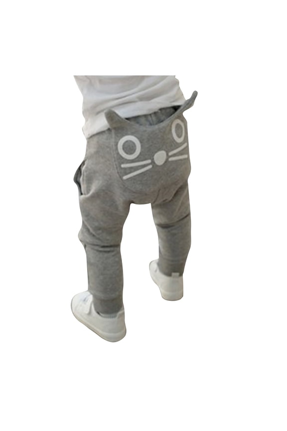 Children Summer Joggers Baby Children Boys and Girls Cartoon Cat Print Harem Pants Waist Elastic Trousers for 6M to 3Years