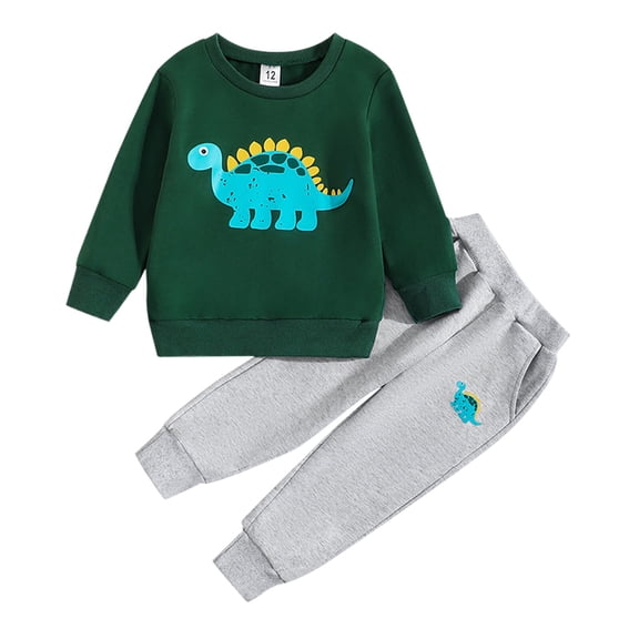 Otqutp Children Warm Clothes Set Toddler Boys Long Sleeve Fashion Dinosaur Prints Tops and Pants Child Kids 2PCS Outfits Set for 0-3 Years(Green,2-3 Years)