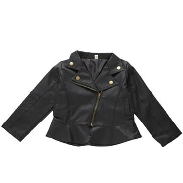 Otqutp Children Warm Overcoats Windproof Kids Leather Zipper Outerwear Coat Short Jacket Long Sleeve Coat for Boys Girls Lapel Jacket with Pocket(B,9-12 Months)