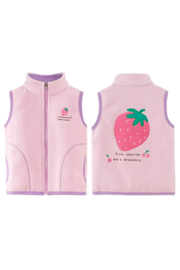 Children Warm Winter Outwear Toddler Girl Fashion Strawberry Patterned Patchwork Vest Vest Zipper Top Coat for 1 to 6 Years