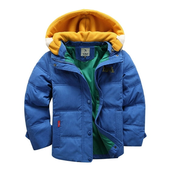 Otqutp Children Windproof Snowsuit Toddler Kids Baby Boys Girls Winter Warm Long Sleeve Jacket Outerwear Coats Removable Hooded Padded Outwear(Blue,4-5 Years)