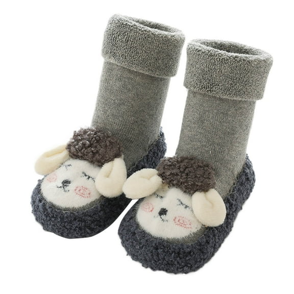 Otqutp Children Winter Shoes Baby Boy Girls Toddlers Indoor Animals Slipper Shoes Antislip Socks Booties First Walkers Autumn Winter Warm (Gray,18-24 Months)