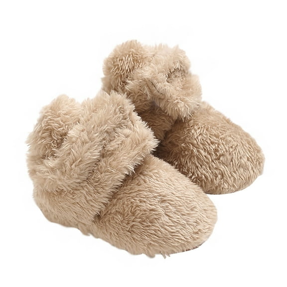 Otqutp Children Winter Shoes&nbsp;Baby Snow Shoes Prewalker Boots Booties Toddler Soft First Girls Warming Boys Baby Home Shoes Warm Slipper Shoes(Beige,US 4.5 Infant)