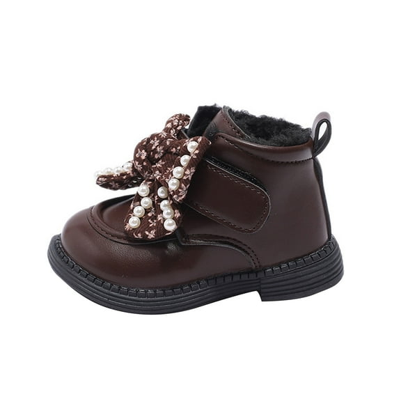 Otqutp Children Winter Warm Boots Nonslip Lightweight Outdoor Shoes Fashion Big Kids Winter Water Proof Flat Keep Warm Snow Boots Comfortable Shoes(Brown,12-18 Years)