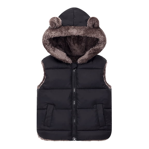 Otqutp Children's Down Cotton Vest Boys' Padded Cotton Vest Girls' Padded Autumn and Winter Lamb Wool Outwear Foreign Style with Pocket(Black,12-18 Months)