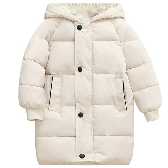 Otqutp Children's Down Padded Jacket Long Cotton Padded Jacket Baby Children's Padded Jacket Winter Clothing for Boys and Girls(Beige,4-5 Years)