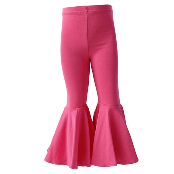 Otqutp Children's Girls Leggings Stretch Cotton Hem Pants High Waisted Yoga Dance Flare Pants Solid Color Flare Leggings Kids Bell Bottoms (a-Hot Pink,3-6 Months)