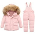thumbnail image 1 of Otqutp Children's Down Jacket Set 1-6 Years Old Boys Girls Thick Foreign Winter Two Pieces Toddler Snowsuit Snow Pant and Jacket bib Winter Kids Clothes Coat(Pink,12-18 Months), 1 of 3