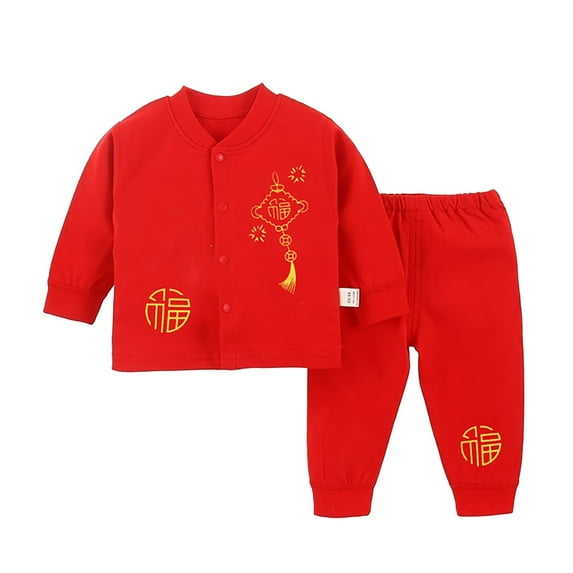 Otqutp Chinese Calendar New Year Outfits Kids Boys Girls Spring Festival Cotton Autumn Thick Lined Sweatshirt Long Sleeve Tops Pants New Year Winter Warm Tang Suit(b-B,6-9 Months)