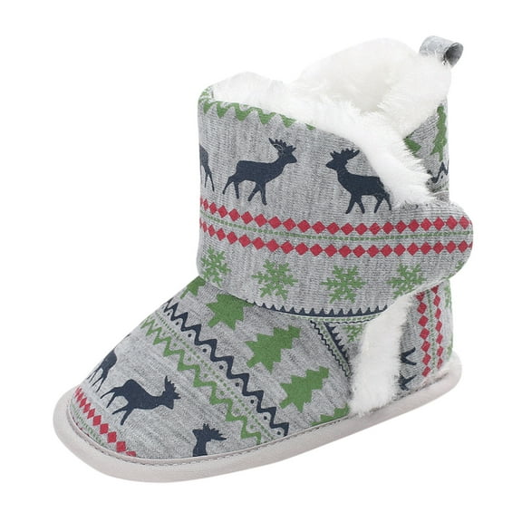 Otqutp Christmas Snowflake Print Baby Girls Boys Soft Booties Snow Boots Toddler Warming Shoes Soft Bottom Warm Socks Children Crib Shoes(Grey,12=2)