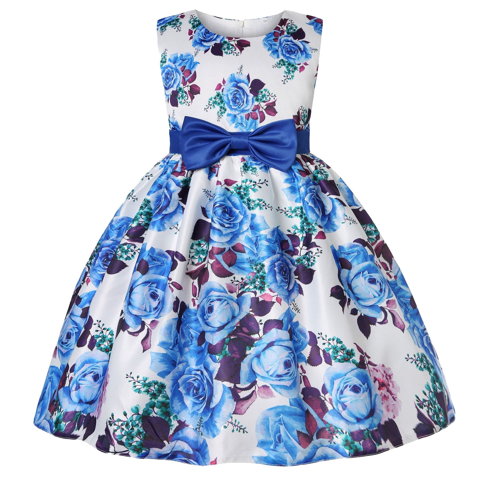 Otqutp Christmas Sundress for Baby Girls Toddler Kids Girls Floral Flowers Prints Sleeveless Beach Straps Dress Princess Holiday Midi Dresses(Blue,3 Years)