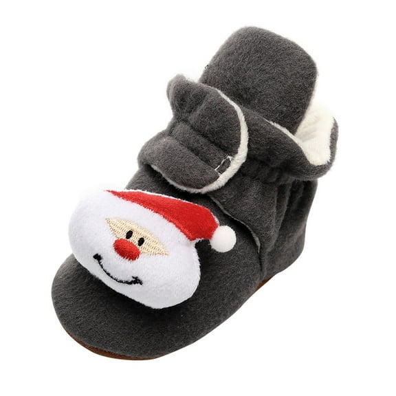 Otqutp Christmas Toddler Kids Baby Girls Boy Plush First Walk Slip-On Winter Keep Warm Shoes Soft Bottom Warm Socks Children Crib Shoes(Grey,6-12Months)