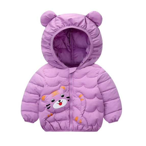 Otqutp Toddler Kids Baby Boys Girls Winter Down Coats Cute Bear Ears Coats with Hoods Lightweight Jacket Long Sleeve Outwear(Purple,12-18 Months)