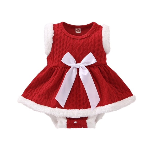 Otqutp Clearance Rompers Toddler Clothing Sets for Birthday Xmas Baby Girls Sleeveless Patchwork Bowknot Princess Dress Romper Christmas Outfit(Red,12-18 Months)