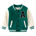 thumbnail image 1 of Otqutp Clearance Down Tops Toddler Boys Fall Winter Padded Letter Printed Standing Collar Long Sleeve Button Baseball Jacket School with pockets(Green,18-24 Months), 1 of 3