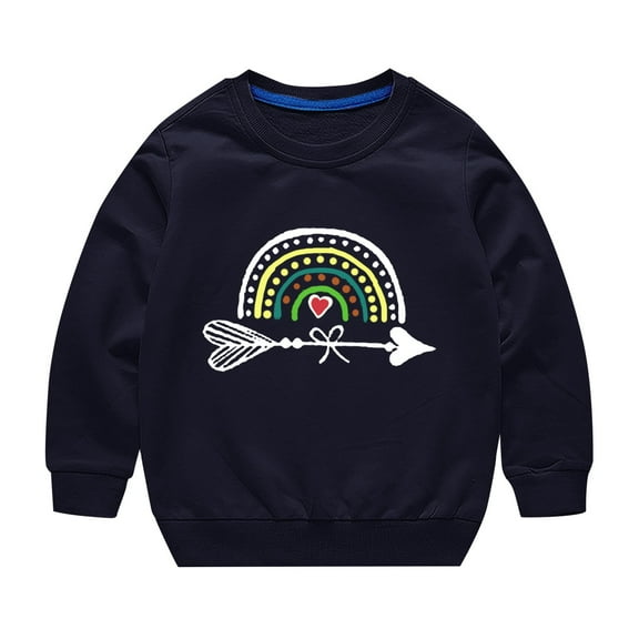 Otqutp Crewneck Pullovers for Baby Toddler Boys Girls Sweater Autumn/Winter Rainbow Print Long Sleeve Round Neck Hatless Sweater Party Birthday School(Navy,5-6 Years)