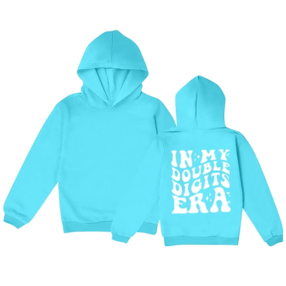 Otqutp Crewneck Round Neck for Baby Girls' Middle and Large Children's Fall Letter Print Long Sleeved Hooded Hundred Sports Sweater(Blue,8-9 Years)