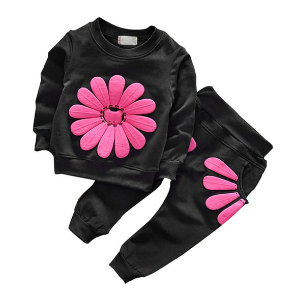 Otqutp Cute Bodysuits for Toddler Baby Girl Clothes Long Sleeve Crewneck Letter Print Sweatshirt Top Casual Pants Set Fall Spring Outfits for 0 To 9 Years(2-Black,4-5 Years)