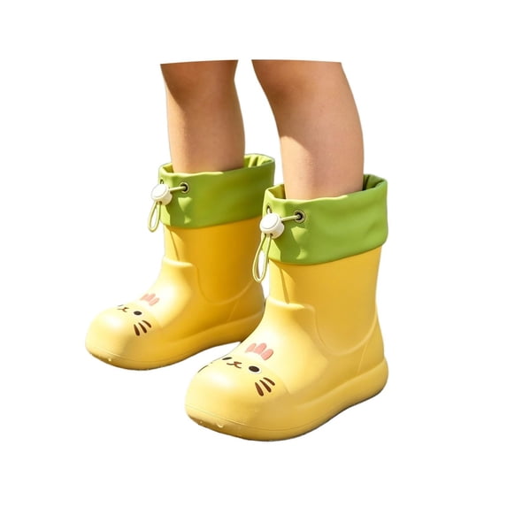 Otqutp Cute Cartoon Cat Kids Rain Boots Cartoon Print Waterproof Rubber Booties Easy-On Handles Rainboots for Boys Girls