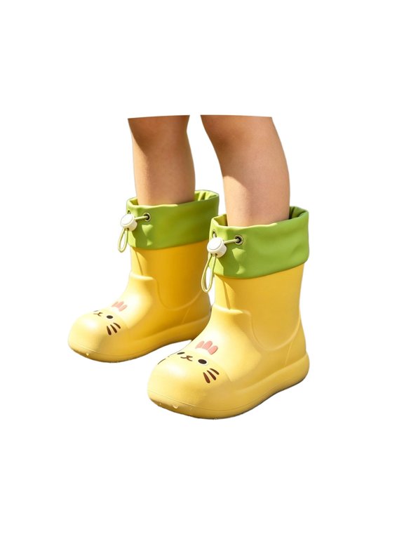 Cute Cartoon Cat Kids Rain Boots Cartoon Print Waterproof Rubber Booties Easy-On Handles Rainboots for Boys Girls