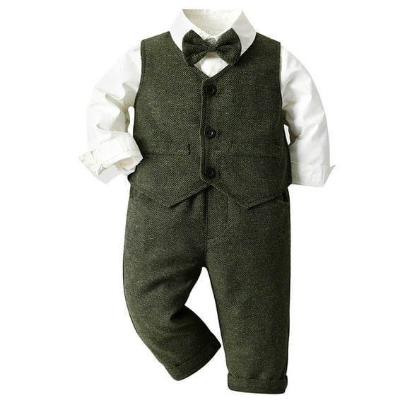Otqutp Cute Clothes Set for Toddler Baby Boys 3Pcs Gentleman Suit Kids Formal Outfits Set Bowtie Long Sleeve Shirt Outwear Tops and Long Pants with Pocket(c-AG,4-5 Years)