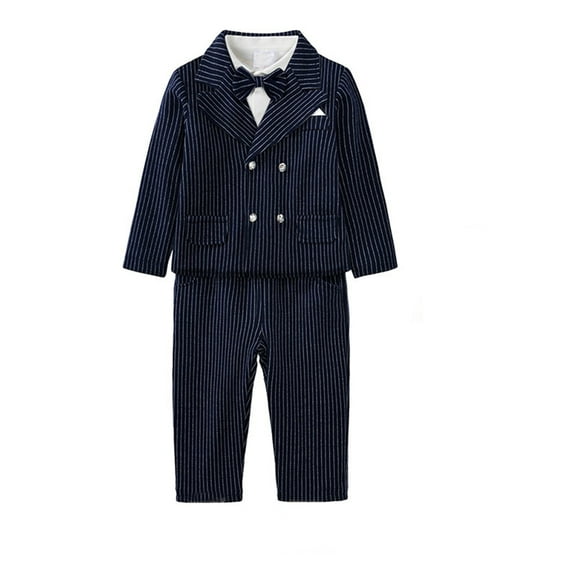 Otqutp Cute Clothes Set for Toddler Baby Boys 3Pcs Gentleman Suit Kids Formal Outfits Set Bowtie Long Sleeve Shirt Outwear Tops and Long Pants with Pocket(a-Blue,9-12 Months)