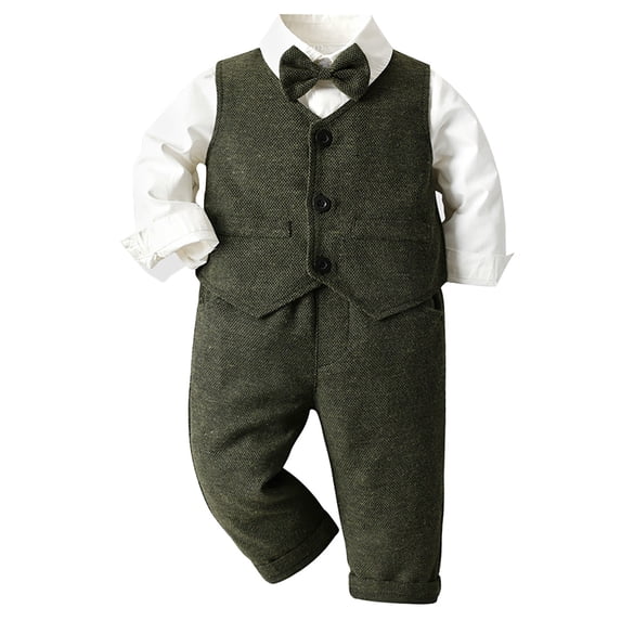 Otqutp Cute Clothes Set for Toddler Baby Boys 3Pcs Gentleman Suit Kids Formal Outfits Set Bowtie Long Sleeve Shirt Outwear Tops and Long Pants with Pocket(c-AG,6-9 Months)