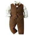 thumbnail image 1 of Otqutp Cute Clothes Set for Toddler Baby Boys 3Pcs Gentleman Suit Kids Formal Outfits Set Bowtie Long Sleeve Shirt Outwear Tops and Long Pants with Pocket(c-Coffee,3-4 Years), 1 of 9