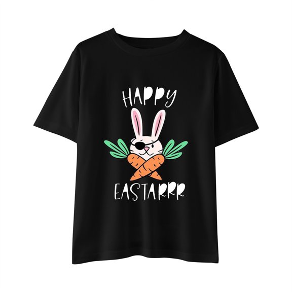 Otqutp Cute Easter Day Prints Round Neck Shirts Toddler Girls Boys Short Sleeve Bunny T Shirt Kids Girls Tee Tops Student School T-Shirt(Dark Blue-2,3-4 Years)