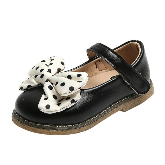 Otqutp Cute Flower Girls Footwear Fashion Autumn Girls Casual Shoes Flat Polka Dot Bow Solid Color Hook Loop Dress Shoes Simple Style