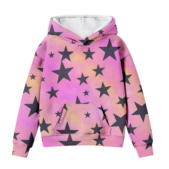 Otqutp Cute Hoodies for Teen Girls Long Sleeve Star Graphic Oversized Sweatshirts Cute Fall Spring Pocket Pullover Tops Comfy Winter Outfits(B-Pink,4-5 Years)