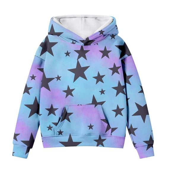 Otqutp Cute Hoodies for Teen Girls Long Sleeve Star Graphic Oversized Sweatshirts Cute Fall Spring Pocket Pullover Tops Comfy Winter Outfits(B-Sky Blue,9-10 Years)