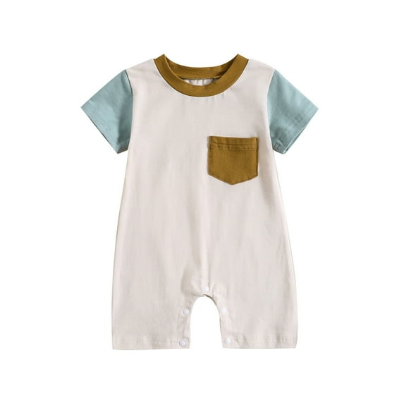 Otqutp Cute Romper for Boys Girls Short Sleeve Patchwork Colour Romper Jumpsuit With Pockets Beach Bodysuit for Toddler