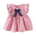 thumbnail image 1 of Otqutp Cute Sundress for Toddler Girls Summer Dress Bow Small Flying Sleeve Crew Neck A Line Skirt School Casual Going Out Dress, 1 of 4