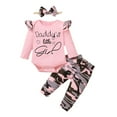 thumbnail image 1 of Otqutp Cute Toddler Baby Girl Clothes Set Spring Fall Baby Valentine Print Romper Long Sleeve Bodysuit+Camouflage Print Pants Set(Pink-2,6-12 Months), 1 of 4