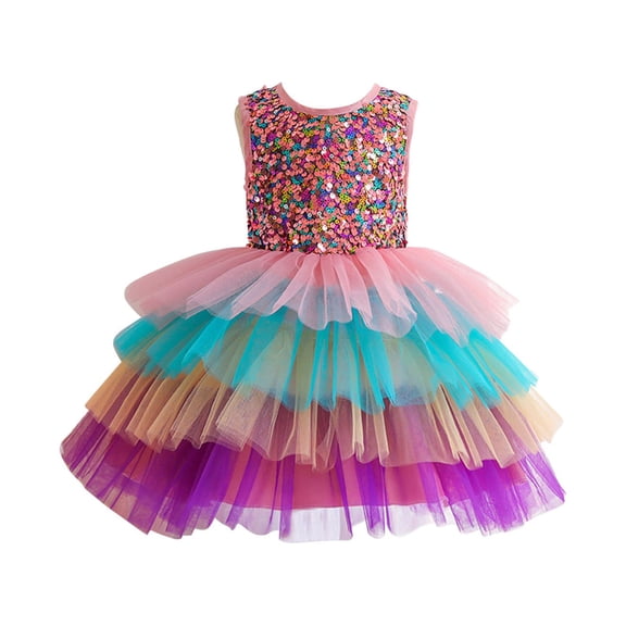 Otqutp Cute Toddler Girls Dress Kids Toddler Baby Girls Spring Summer Print Ruffle Sleeveless Show Lace Tulle Party Princess Dresses for 2-8 Years(Hot Pink,3-4 Years)