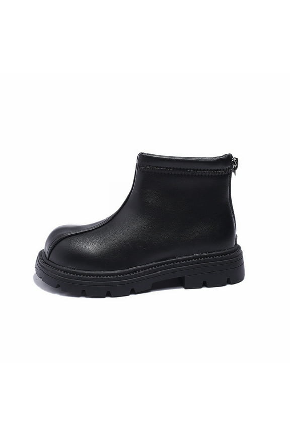 Cute Toddler Girls Shoes Black Platform Booties for Children Front Zipper Cheer Shoes Outdoor Warm Non Slip Mary Jane Shoes