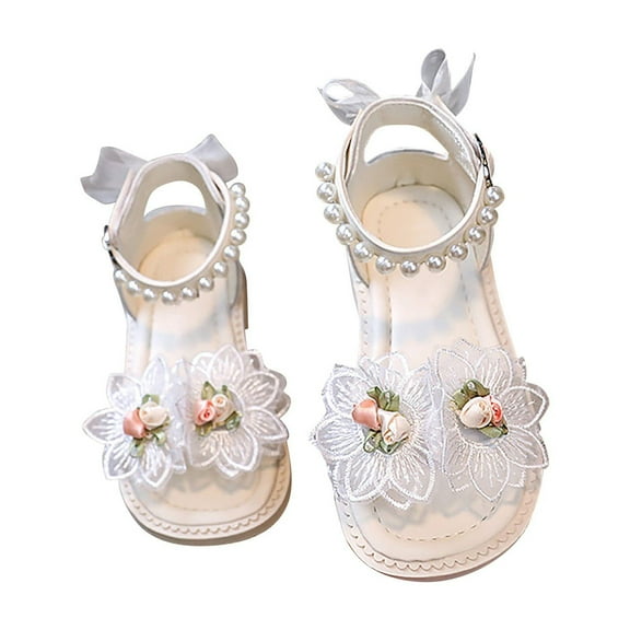 Otqutp Cute Toddler Girls Shoes Girls Summer Fashion Flowers Pearl Non Slip Soft Bottom Shoes Small Sandals for 2 to 11 Years