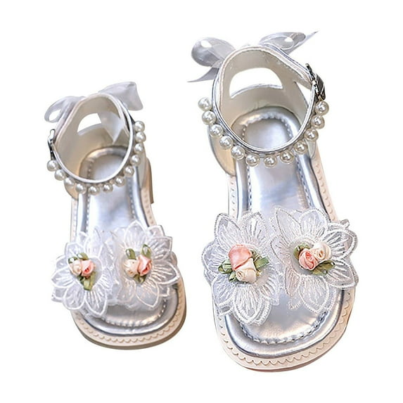 Otqutp Cute Toddler Girls Shoes Girls Summer Fashion Flowers Pearl Non Slip Soft Bottom Shoes Small Sandals for 2 to 11 Years