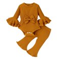 thumbnail image 1 of Otqutp Cute&nbsp;Kids&nbsp;Outfits for Girls Long Sleeve Ribbed Bowknot Romper Bodysuit Ruffles Bell Bottoms Pants Outfits Christmas Gifts 0-12 Months, 1 of 7