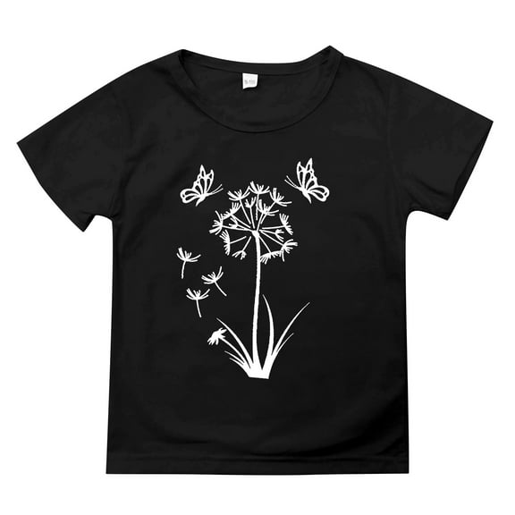 Otqutp Dandelion Print Children's T-Shirt - Soft Cotton Short Sleeve Round Neck Top,Lightweight Summer Wear for Girls and Boys 2-14Years
