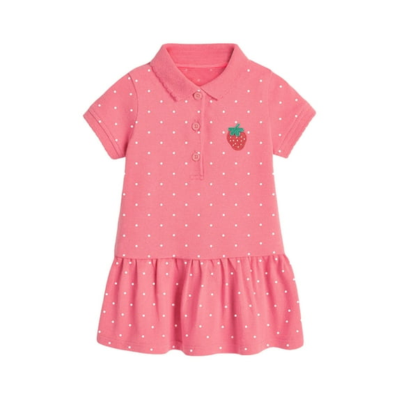 Otqutp Dress for Toddler Girls Spring Summer Fashion Short Sleeve Lapel Cute Print Dress Kids Girls Princess Dress for 6M to 6 Years